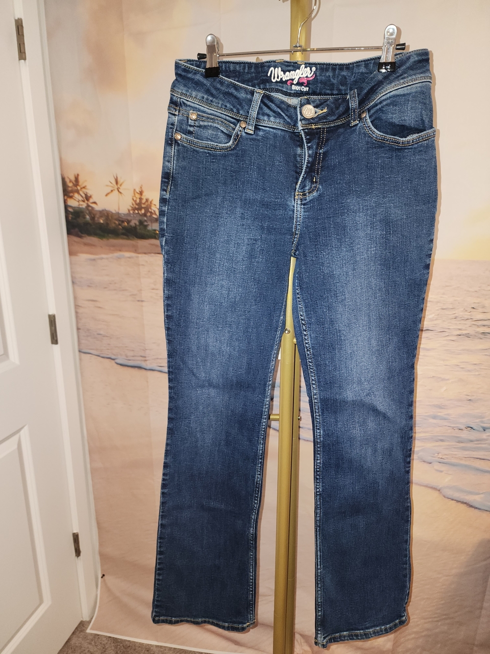 Wrangler Women's Mid Rise Boot Cut Dark Blue Jeans